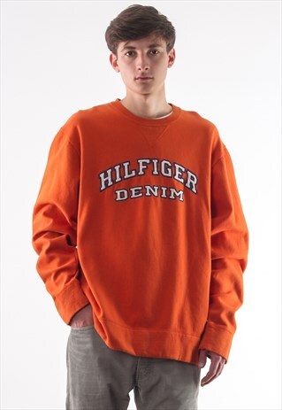 VINTAGE TOMMY HILFIGER CREW NECK 90S ORANGE BIG LOGO