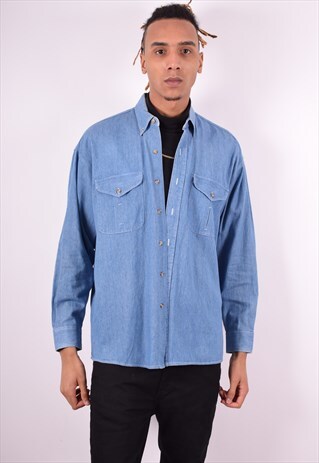 MENS VINTAGE SHIRT LARGE BLUE 90'S