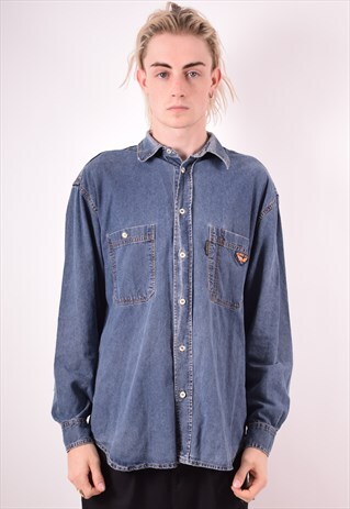 AVIREX MENS VINTAGE DENIM SHIRT LARGE BLUE 90S