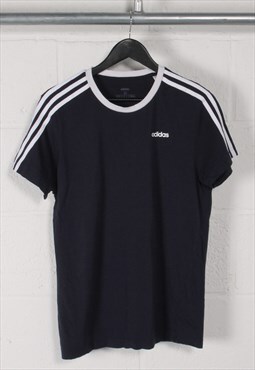 Vintage Adidas T-Shirt in Navy Blue Sports Top Medium