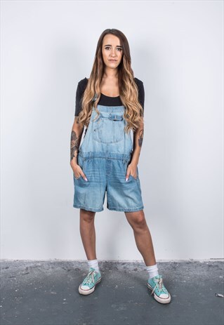 VINTAGE BLUE DENIM SHORT DUNGAREES