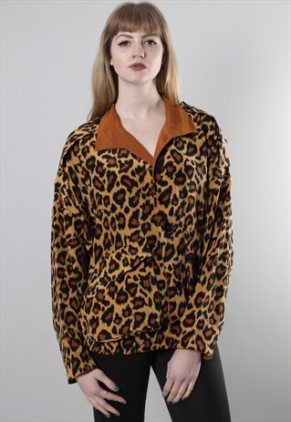 VINTAGE 80S SILK LEOPARD PRINT REVERSIBLE BOMBER JACKET