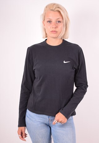 NIKE WOMENS VINTAGE TOP LONG SLEEVE LARGE BLACK 90S
