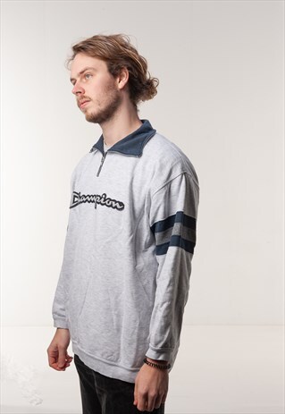 VINTAGE 90S CHAMPION SWEATSHIRT WITH STRIPES DETAIL IN GREY