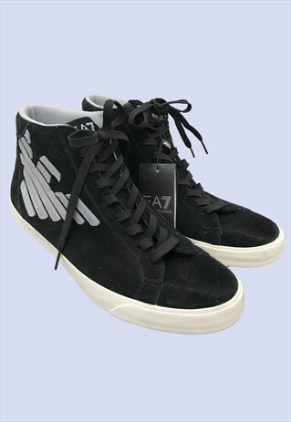 BLACK GENUINE SUEDE HIGH TOP CASUAL TRAINERS