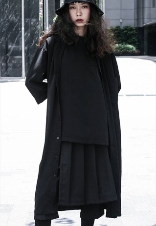 KOREAN STYLE LONG SHIRT IN BLACK WITH BROCADE ON BACK