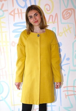 Coat Winter Mustard Yellow Wool Fitted Size 8 - 10