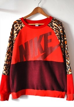 Y2K vintage reworked Nike leopard burgundy fleece sweatshirt