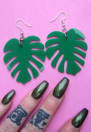 GREEN MONSTERA CHEESE PLANT LEAF ACRYLIC EARRINGS