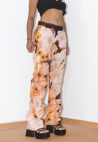 VINTAGE UPCYCLED HUGO BOSS TIE DYE STRAIGHT LEG PANTS Y2K