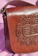 BROWN REAL LEATHER HANDBAG WITH TOOLED DETAIL