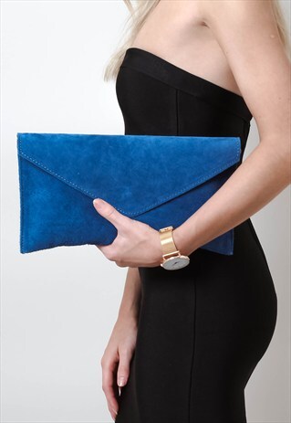 DENIM BLUE SUEDE ENVELOPE CLUTCH BAG