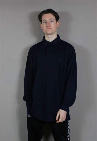 VINTAGE HUGO BOSS BUTTON UP SWEATSHIRT IN NAVY BLUE WITH EMB