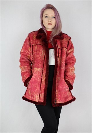 VINTAGE FAUX SHEEPSKIN COAT IN RED