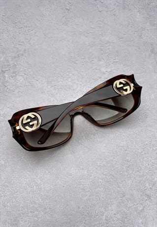 Gucci GG Sunglasses Brown Square Oversized Vintage Gold