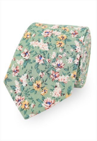 GREEN COTTON FLORAL WEDDING TIE