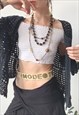 VINTAGE Y2K 00'S BLACK FISHNET LOOSE FIT KNIT CARDIGAN