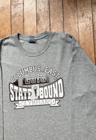 GILDAN GREY LONG SLEEVED PRINT T - SHIRT