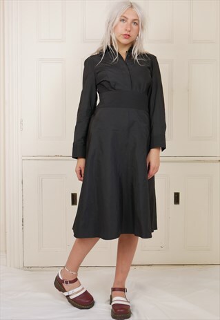 VINTAGE MAX MARA BLACK MIDI DRESS SILK COTTON