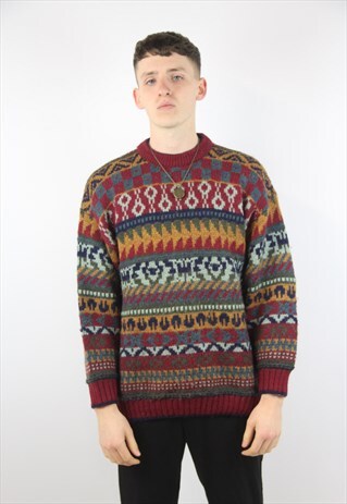 VINTAGE PATTERNED KNIT WOOL JUMPER