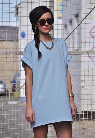 NEW OVERSIZE BABY BLUE SUMMER T SHIRT DRESS TOP 4820