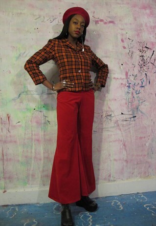 HIGH WAISTED RED FLARES.