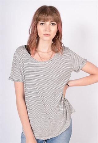 VINTAGE 90'S STRIPED CREW NECK T SHIRT WHITE