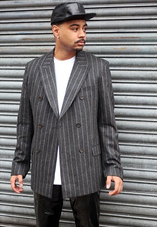 VINTAGE VERSACE STRIPED WOOL AND CASHMERE BLEND BLAZER