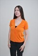 Y2K MINIMALIST KNIT BLOUSE, V-NECK CASUAL TOP - MEDIUM