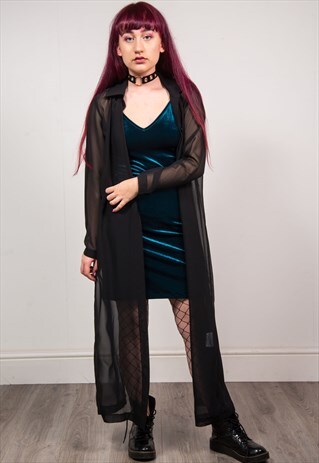 VINTAGE 90'S BLACK SHEER LONG GOTHIC GRUNGE BLOUSE