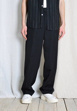 Y2K Black Wool Blend Minimalist Pleated Formal Mens Pants