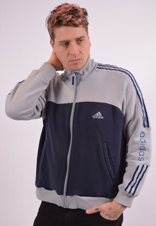 ADIDAS MENS VINTAGE TRACKSUIT TOP JACKET XL BLUE 90S