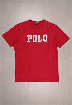 90's Y2K T-shirt Spellout Distressed Frayed Logo Red