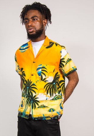 RETRO 90'S ORANGE HAWAIIAN BEACH SHIRT
