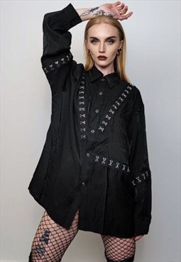Metal chain shirt embellished catwalk top going out blouse