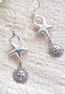Vintage 90s sterling silver star and sun drop earrings