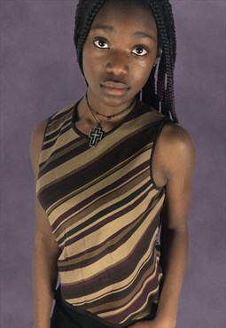 Y2K Knit Striped Sleeveless Top on Brown 