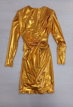 80's Vintage Nico Didonna Dress Metallic Gold 