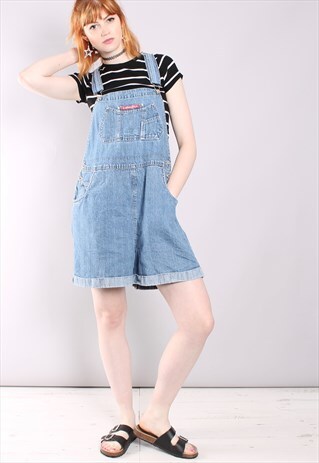 VINTAGE 90S BLUE DENIM DUNGAREE SHORTS