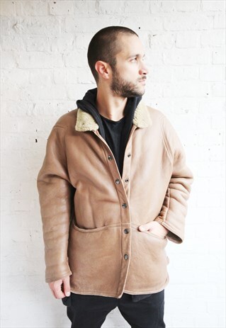 VINTAGE 70'S MENS LEATHER SHEARLING JACKET/COAT
