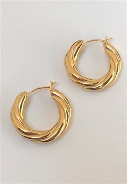 18k Gold Plated Twist Hoop Earrings