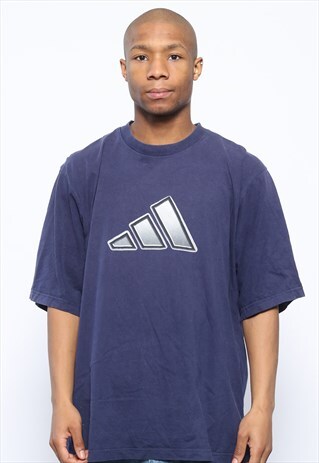 VINTAGE ADIDAS BIG LOGO T-SHIRT NAVY BLUE