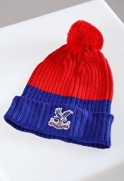 Vintage Crystal Palace Beanie Hat in Red Knitted Bobble Hat
