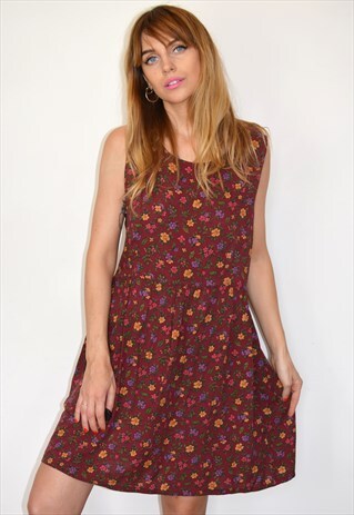 VINTAGE 90S MAROON RED SLEEVELESS MINI DRESS