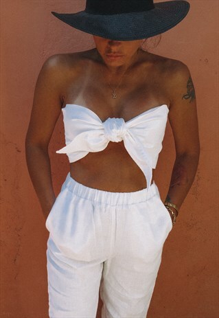 LINEN TUBE TIE FRONT TOP IN WHITE