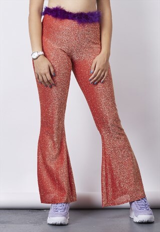 VINTAGE 90'S ORANGE GLITTER FESTIVAL FLARES