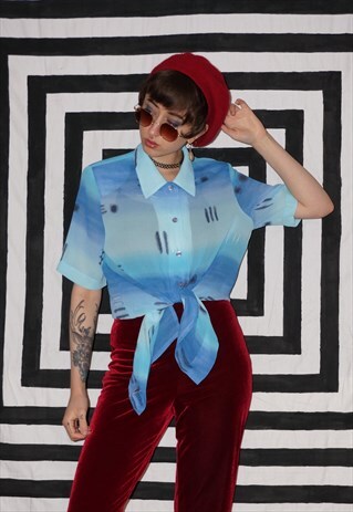 VINTAGE 80'S BLUE ABSTRACT PRINT SHIRT
