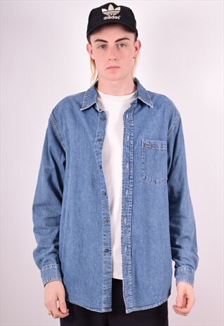 CALVIN KLEIN MENS VINTAGE DENIM SHIRT LARGE BLUE 90S