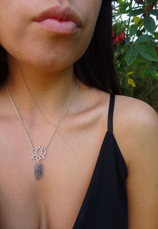 LOTUS & GREY QUARTZ NECKLACE