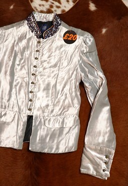 Vintage 00s silver velvet beaded collar bolero jacket